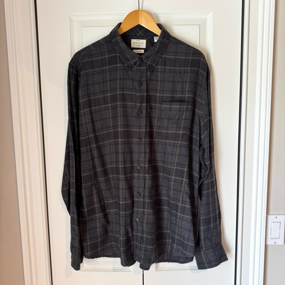 Black Charcoal Gray Plaid Luxe Flannel Button-Down Shirt NWOT XL
